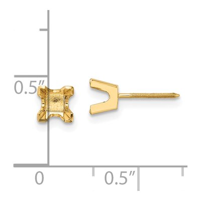 14K Yellow Gold Princess-Cut Stud Earring Mounting – view 3