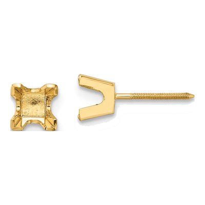 14K Yellow Gold Princess-Cut Stud Earring Mounting