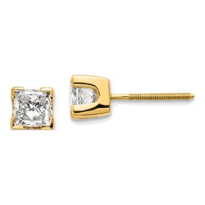 14K Yellow Gold Princess-Cut Diamond Stud Earring Mounting