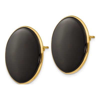 14K Yellow Gold Onyx Round Stud Earrings – view 2