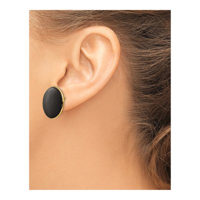 14K Yellow Gold Onyx Round Stud Earrings – view 3