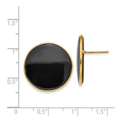 14K Yellow Gold Onyx Round Stud Earrings – view 4