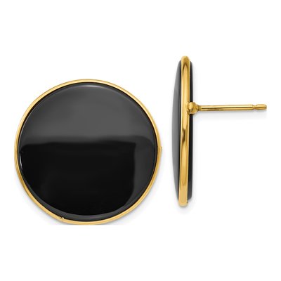 14K Yellow Gold Onyx Round Stud Earrings
