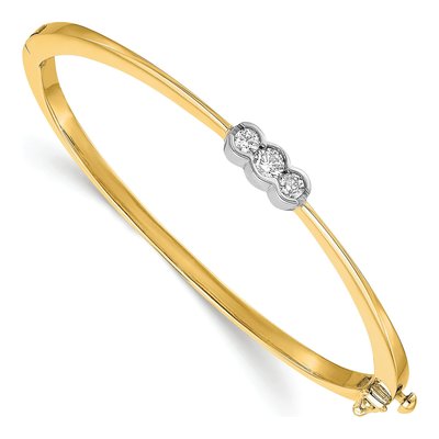 14K Two-Tone Gold 1/2 ct tw Diamond 3-Stone Oval Bangle Bracelet