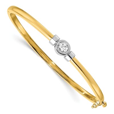 14K Two-Tone Gold 1/2 ct tw Diamond Hinged Oval Bangle Bracelet