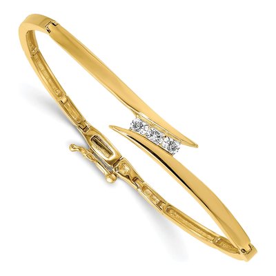 14K Yellow Gold 1/4 ct tw Diamond 3-Stone Hinged Bangle Bracelet