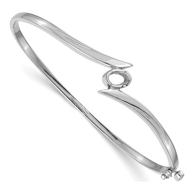 14K White Gold Oval Bangle Bracelet Mounting