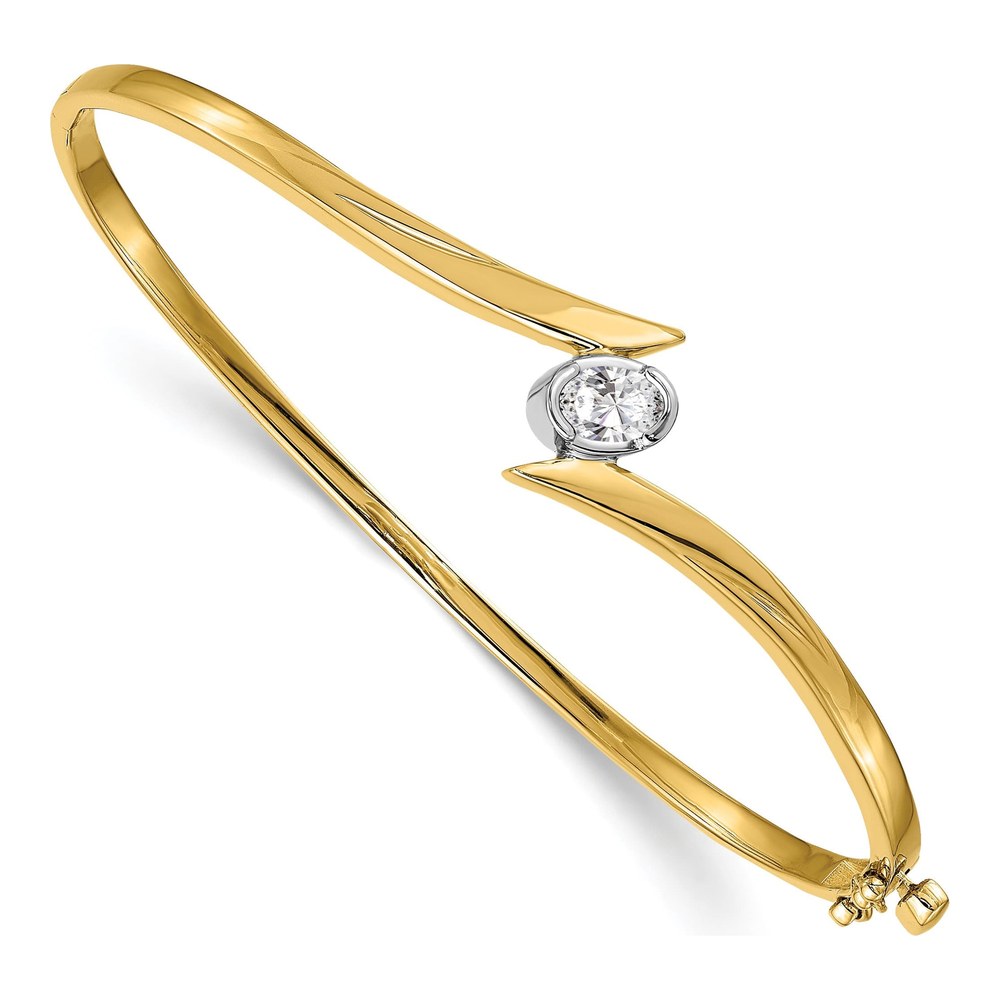 14K Two-Tone Gold 3/8 ct tw Diamond Oval Bangle Bracelet