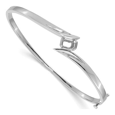 14K White Gold Emerald-Cut Bangle Bracelet Mounting