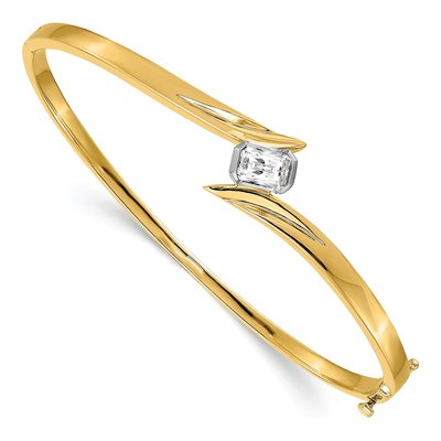 14K Two-Tone Gold 3/4 ct tw Diamond Oval Bangle Bracelet