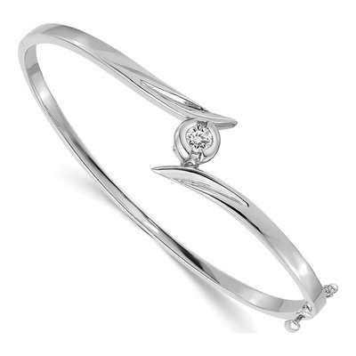 14K White Gold 1/4 ct tw Diamond Hinged Oval Bangle Bracelet