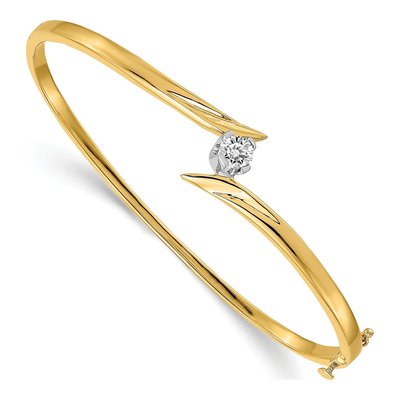 14K Two-Tone Gold 1/4 ct tw Diamond Hinged Oval Bangle Bracelet