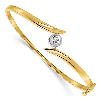 14K Two-Tone Gold 1/2 ct tw Diamond Hinged Oval Bangle Bracelet