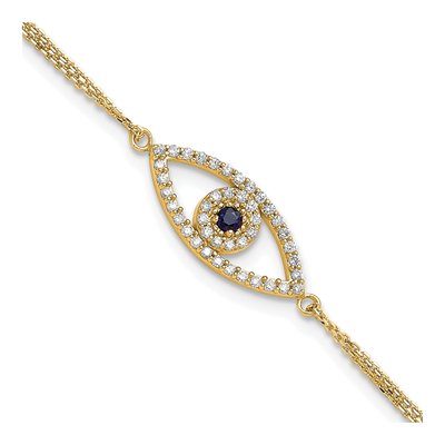 14K Yellow Gold 1/6 ct tw Sapphire & Diamond Evil Eye Bracelet