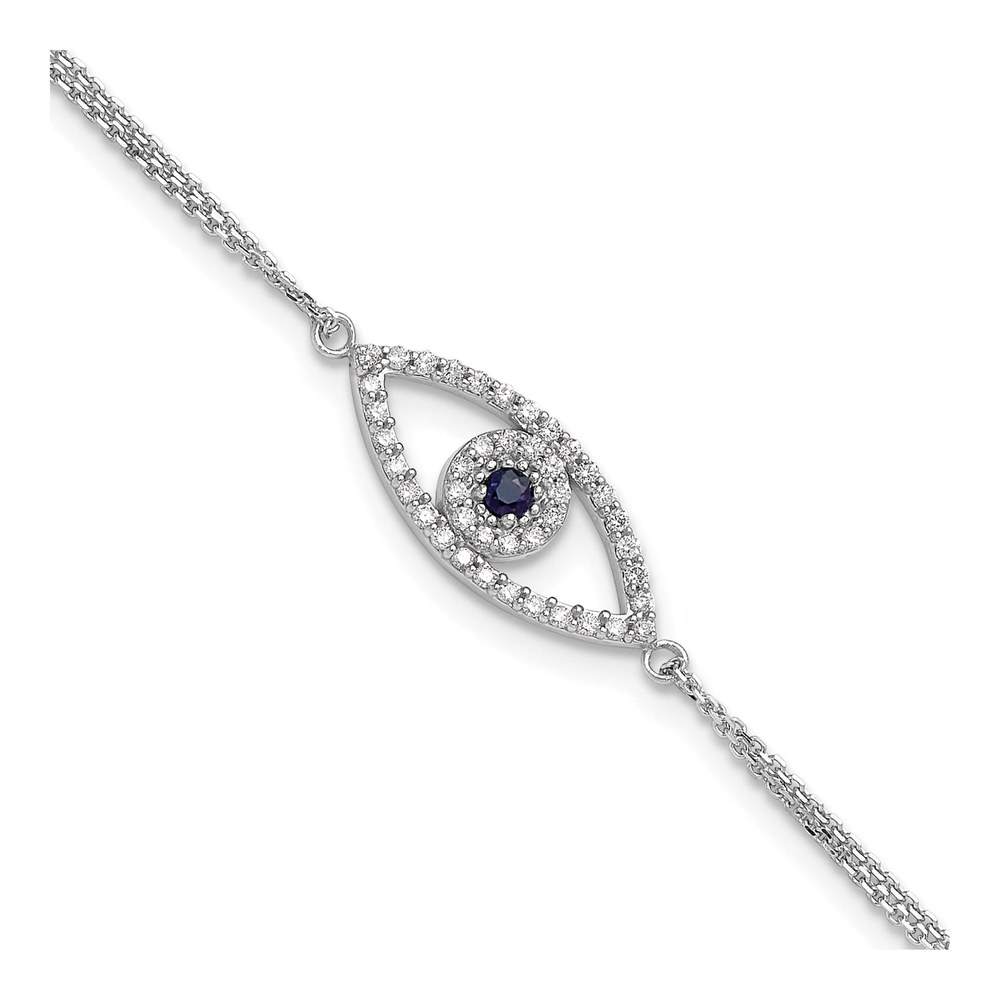 14K White Gold 1/6 ct tw Sapphire & Diamond Evil Eye Bracelet