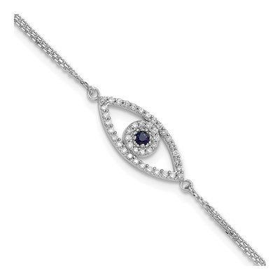 14K White Gold 1/6 ct tw Sapphire & Diamond Evil Eye Bracelet
