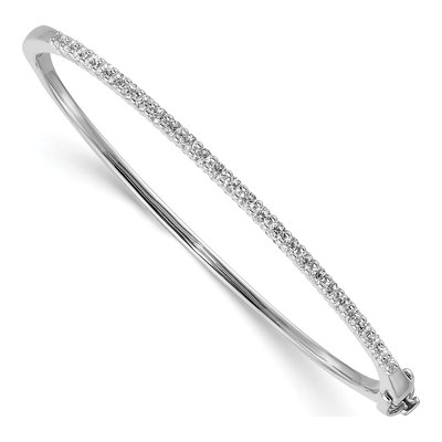 14K White Gold 1.11 ct tw Diamond Hinged Bangle Bracelet