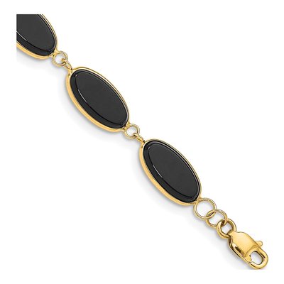 14K Yellow Gold Onyx Bezel-Set Bracelet