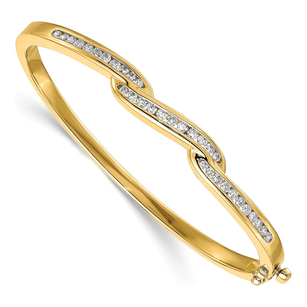 14K 7 Inch Complete 1 Carat A Diamond Hinged Oval Bangle Bracelet with Hinged Clasp