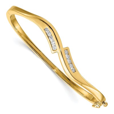 14K Yellow Gold 3/8 ct tw Diamond Hinged Bangle Bracelet