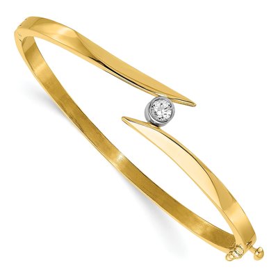 14K Two-Tone Gold 1/4 ct tw Diamond Oval Bangle Bracelet