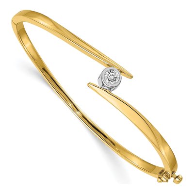 14K Two-Tone Gold 1/3 ct tw Diamond Oval Bangle Bracelet