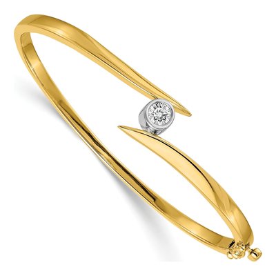 14K Two-Tone Gold 3/8 ct tw Diamond Oval Bangle Bracelet