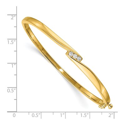 14K Yellow Gold 1/8 ct tw Diamond 3-Stone Hinged Bangle Bracelet – view 2