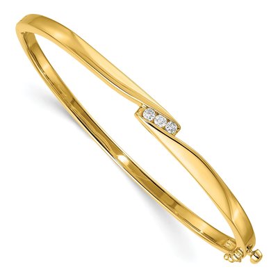 14K Yellow Gold 1/8 ct tw Diamond 3-Stone Hinged Bangle Bracelet