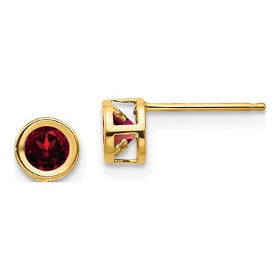 14K Yellow Gold 4mm Round Garnet Bezel Stud Earrings