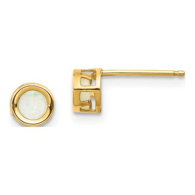 14K Yellow Gold 4mm Round Opal October Bezel Stud Earrings