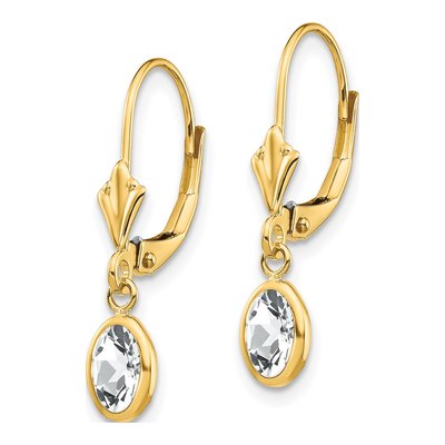 14K Yellow Gold White Topaz Oval Leverback Earrings – view 3