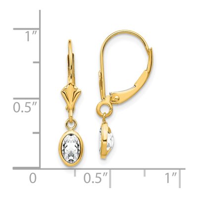 14K Yellow Gold White Topaz Oval Leverback Earrings – view 5