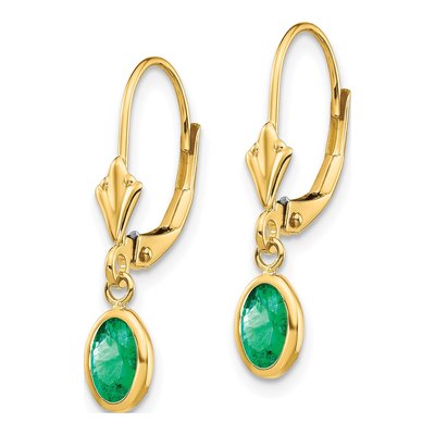 14K Yellow Gold Emerald Leverback Earrings – view 3