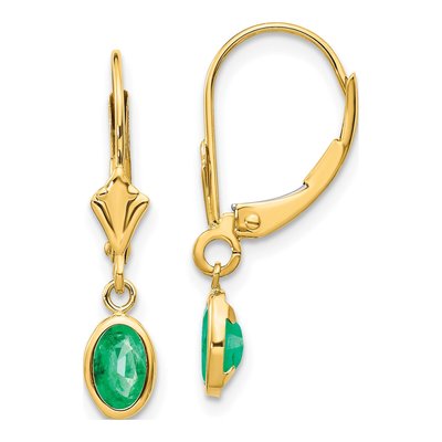 14K Yellow Gold Emerald Leverback Earrings