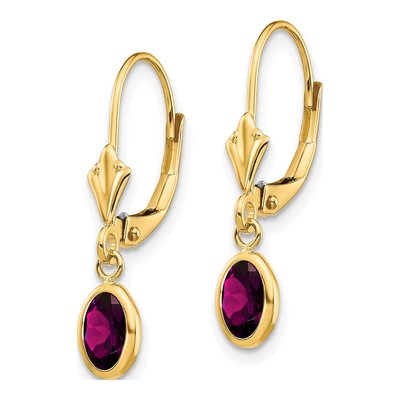 14K Yellow Gold Rhodolite Garnet Leverback Earrings – view 2