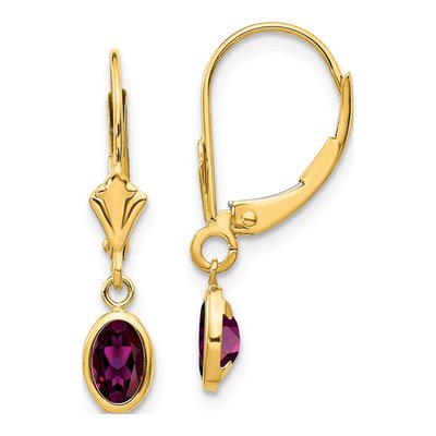 14K Yellow Gold Rhodolite Garnet Leverback Earrings
