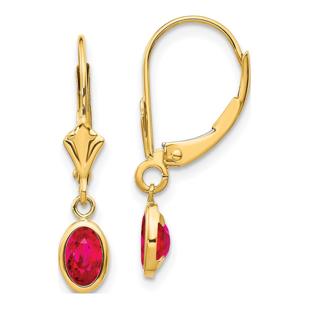 14K Yellow Gold Ruby Leverback Earrings