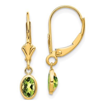 14K Yellow Gold Peridot Leverback Earrings