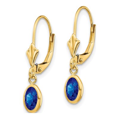 14K Yellow Gold Sapphire Leverback Earrings – view 2