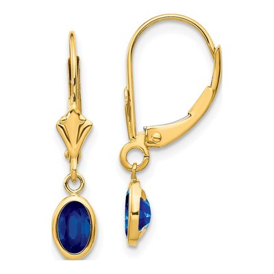14K Yellow Gold Sapphire Leverback Earrings
