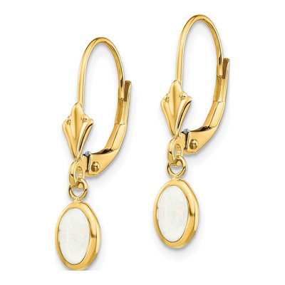 14K Yellow Gold Opal Oval Leverback Earrings – view 3