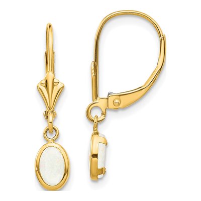 14K Yellow Gold Opal Oval Leverback Earrings
