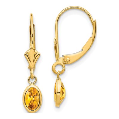 14K Yellow Gold Citrine Leverback Earrings