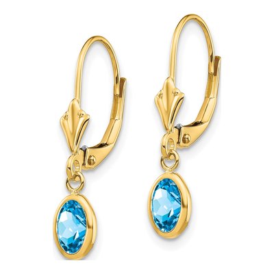 14K Yellow Gold Swiss Blue Topaz Leverback Earrings – view 3