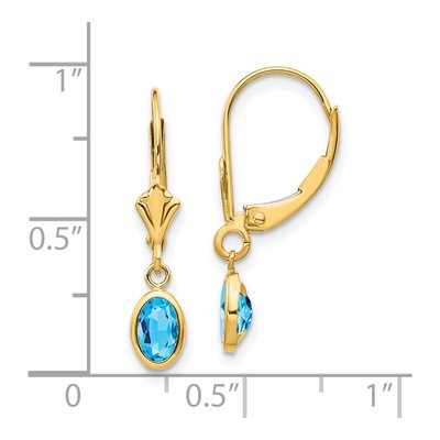 14K Yellow Gold Swiss Blue Topaz Leverback Earrings – view 5