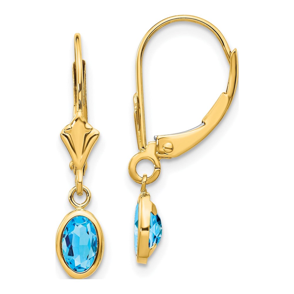 14K Gold Genuine Blue Topaz Leverback Earrings