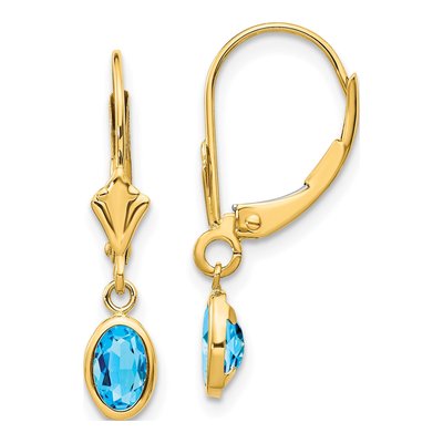 14K Yellow Gold Swiss Blue Topaz Leverback Earrings