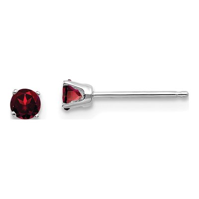 14K White Gold 3mm Round Garnet Stud Earrings