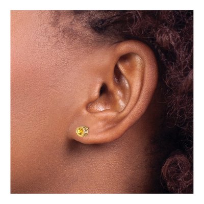 14K Yellow Gold 4mm Round Citrine November Birthstone Stud Earrings – view 3
